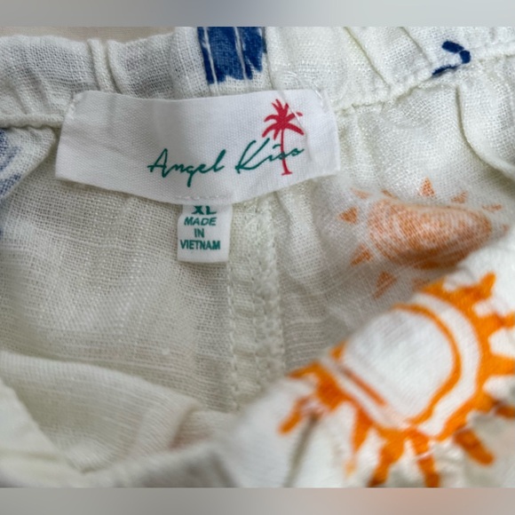 Angel Kiss Linen Beach Pants Tropical Print Summer Multicolor Size XL With Pocke - Picture 6 of 10
